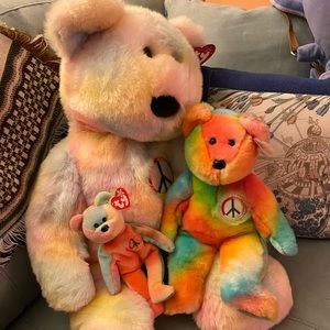 Three sizes of Beanie Baby Peace Bears (mwt)